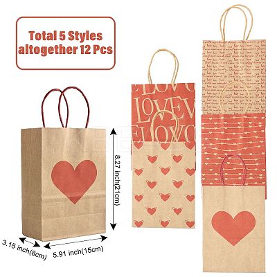 12Pcs 5 Styles Valentine's Day Heart Printed Paper Bags CARB-FS0001-07-1