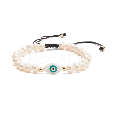 Natural Shell & Pearl Braided Bead Bracelet BJEW-JB08237-01-1