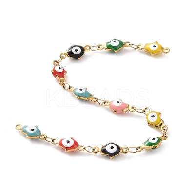 Enamel Hamsa Hand with Evil Eye Link Chains CHS-G023-01G-02-1