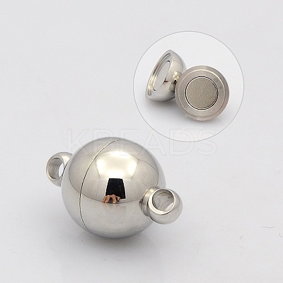 Tarnish Resistant Round 304 Stainless Steel Magnetic Clasps with Loops STAS-N014-01-14mm-1