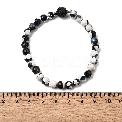 Natural Fire Crackle Agate & Lava Rock Stretch Bracelet BJEW-JB08362-1
