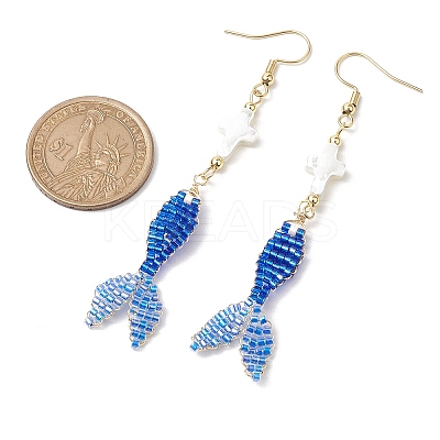 Glass & Shell Dangle Earrings EJEW-MZ00160-02-1