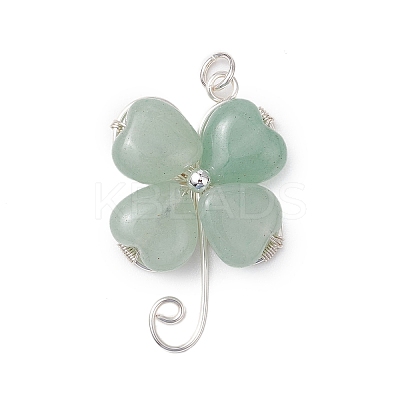 Natural Green Aventurine Copper Wire Wrapped Shamrock Pendants PALLOY-JF02970-01-1