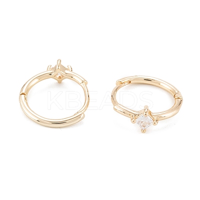 Brass Micro Pave Clear Cubic Zirconia Hoop Earring Findings KK-D063-06G-1