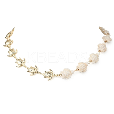 304 Stainless Steel & Synthetic Turquoise Link Necklaces for Women NJEW-JN06013-1