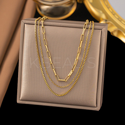 304 Stainless Steel 3 Layer Necklaces for Women NJEW-C084-03G-1
