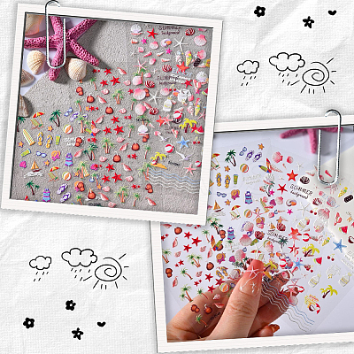 4Pcs 4 Styles Ocean Theme Self Adhesive PET Nail Art Stickers Decals MRMJ-SP0001-17-1