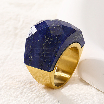Fashionable 304 Stainless Steel & Natural Lapis Lazuli Finger Rings FS-WG90577-22-1
