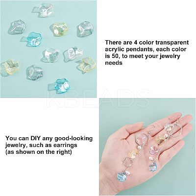 200Pcs 4 Colors Transparent Acrylic Pendants MACR-FH0001-03-1