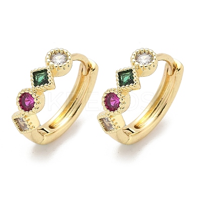 Rhombus with Round Brass Micro Pave Colorful Cubic Zirconia Hoop Earrings LS-EJEW-Z102-35G-1