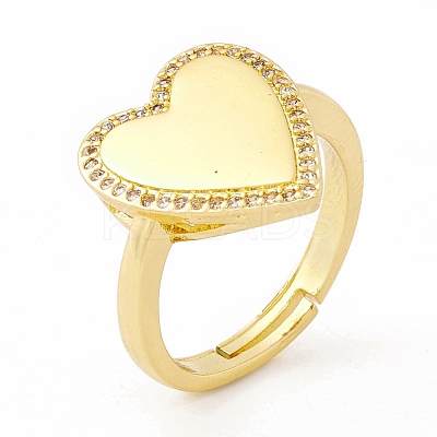 Clear Cubic Zirconia Heart Adjustable Ring RJEW-I083-10G-1