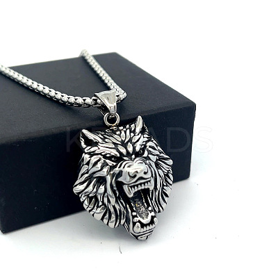 Vintage Punk Wolf Head 304 Stainless Steel Pendant Necklaces for Men HO0962-1