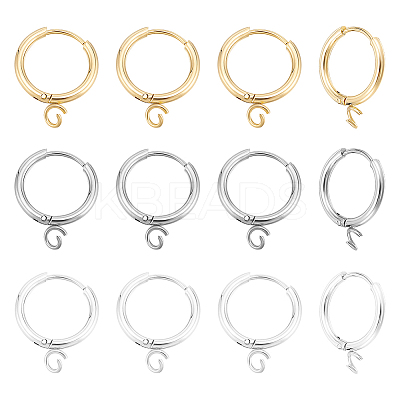 12Pcs 3 Colors 201 Stainless Steel Huggie Hoop Earring Findings STAS-UN0057-49-1