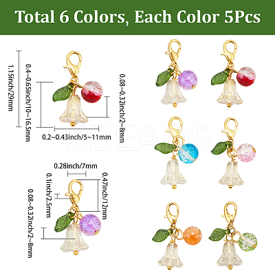 30Pcs Flower Round Acrylic & Glass Locking Stitch Marker HJEW-SC0002-22-1