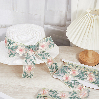 4.9~5 Yards Polyester Embroidery Organza Flower Trim Ribbon OCOR-CY0001-15B-1