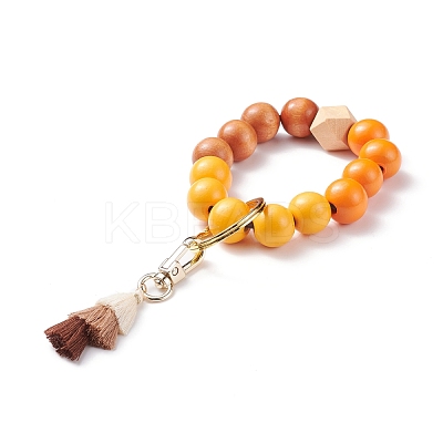 Round & Polygon Natural Wood Beads Stretch Bracelets Keychains KEYC-JKC00319-1