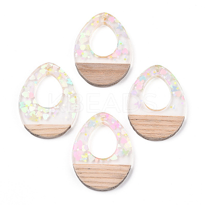 Transparent Resin & White Wood Pendants RESI-N039-28-1