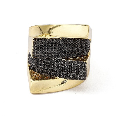 Black Cubic Zirconia Ski Slope Open Cuff Ring RJEW-M144-13G-1