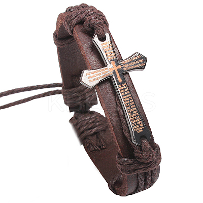 Adjustable Iron Braided Leather Cord Bracelets X-BJEW-P0001-02A-1
