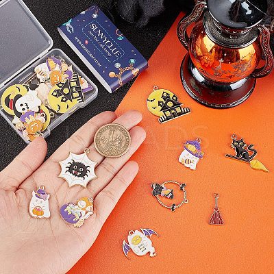 24Pcs 12 Style Halloween Theme Alloy Enamel Pendants ENAM-SC0003-35-1