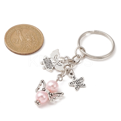 Imitation Pearl Acrylic & Alloy Angel Keychain KEYC-JKC00520-1