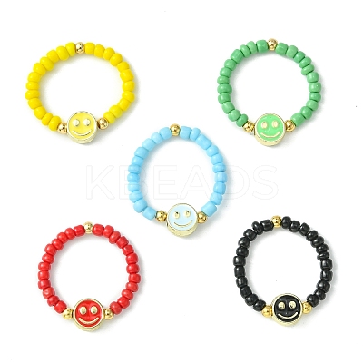 5Pcs 5 Colors Glass Seed Beads Beaded Stretch Finger Ring Sets RJEW-TA00077-1