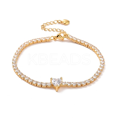 Clear Cubic Zirconia Tennis Bracelet with Heart BJEW-E015-03G-1