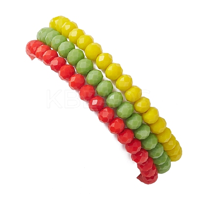 3Pcs Christmas Faceted Imitation Jade & Opaque Glass Rondelle Beaded Stretch Bracelets for Women BJEW-JB12563-06-1