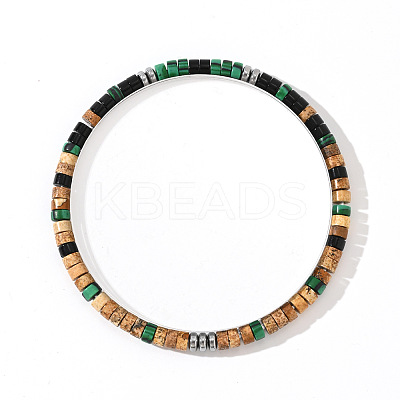 Synthetic Malachite & Non-magnetic Hematite & Natural Picture Jasper Beads Stretch Bracelets for Men NI3669-1