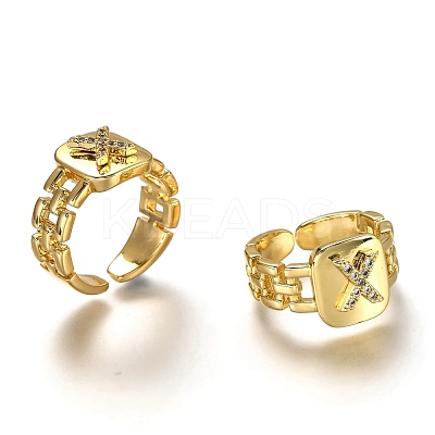 Brass Micro Pave Clear Cubic Zirconia Cuff Rings RJEW-H541-01X-G-1