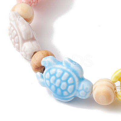 Beach Tortoise Handmade Procelain & Wood Round Beaded Stretch Bracelets BJEW-JB10299-01-1