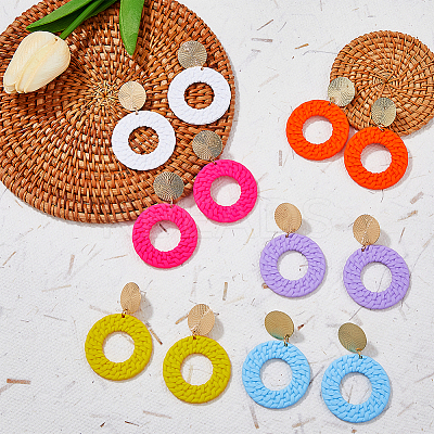 6 Pairs 6 Colors Acrylic Donut Dangle Stud Earrings with Steel Iron Pins for Women EJEW-FI0002-63-1
