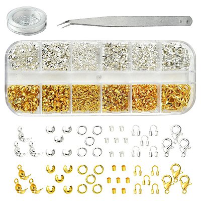 Brass and Iron Beeds with Strong Stretchy Beading Elastic Thread and Iron Beading Tweezers DIY-FS0005-74-1