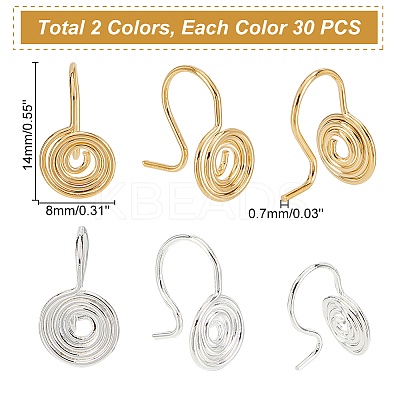 60Pcs 2 Colors Brass Spiral Clip-on Earrings for Women FIND-DC0001-85-1