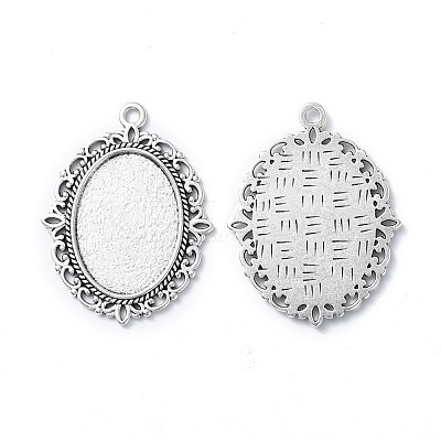 Tibetan Style Antique Silver Alloy Flat Oval Pendant Cabochon Settings TIBEP-M022-20AS-1