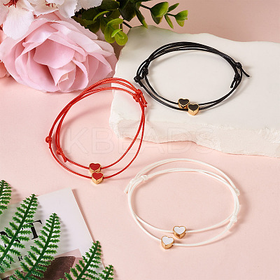 6Pcs 3 Style Alloy Enamel Heart Braided Bead Bracelets Set BJEW-TA0001-13-1