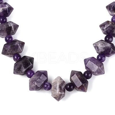 Natural Amethyst Round & Cone Beaded Necklaces NJEW-N064-03G-1