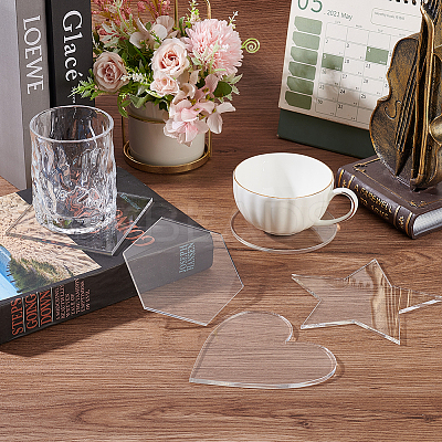 5Pcs 5 Style Transparent Acrylic Cup Mats AJEW-BC0006-83-1