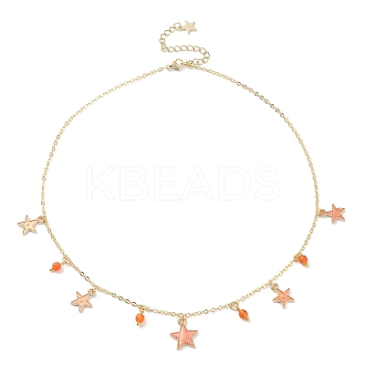 Natural Agate Round & Alloy Enamel Star Charms Bib Necklace with 304 Stainless Steel Chains NJEW-JN04404-01-1