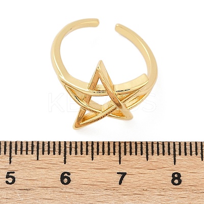 Hollow Star Brass Open Cuff Rings for Women RJEW-G343-11G-1