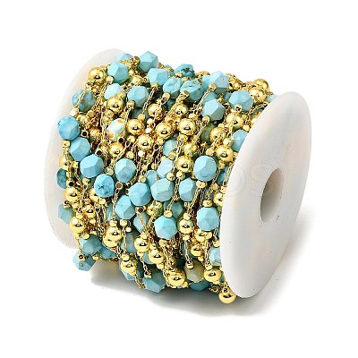 Handmade Synthetic Turquoise Faceted Round Beaded Chains CHC-F021-01G-10-1