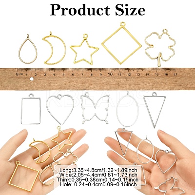 20Pcs 10 Styles Rack Plating Alloy Open Back Bezel Pendants FIND-YW0008-71-1