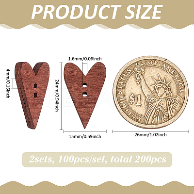2 Sets 2-Hole Wood Buttons WOOD-FG0001-62-1