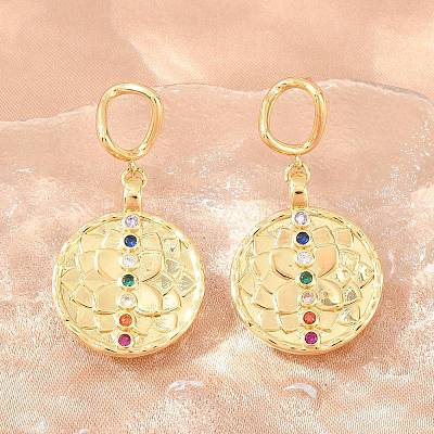 Brass Micro Pave Colorful Cubic Zirconia Dangle Hoop Earrings EJEW-G471-42G-1