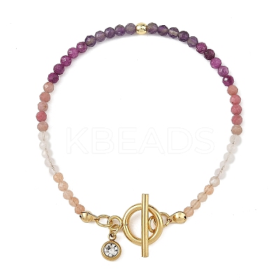 Gradient Natural Mixed Stone Faceted Round Beaded Bracelets BJEW-JB14398-02-1