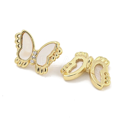 Brass Pave Clear Cubic Zirconia Butterfly Connector Charms with Sea Shell KK-Q820-13G-1