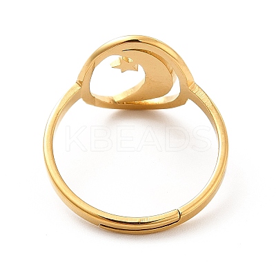 Ion Plating(IP) 201 Stainless Steel Moon & Star Adjustable Ring for Women LS-RJEW-F131-07G-1