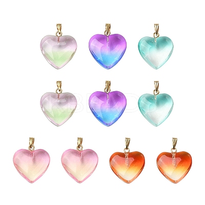 10Pcs 5 Colors Two Tone Transparent Glass Pendants GLAA-YW0001-97-1