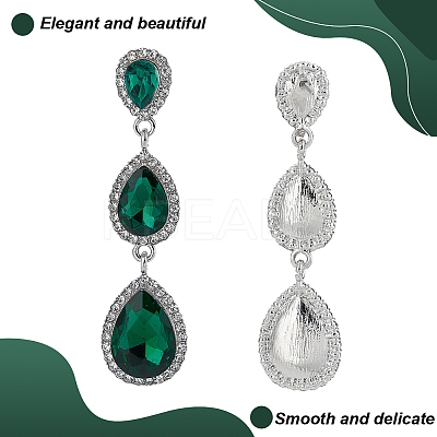 3 Pairs 3 Colors Glass Teardrop Dangle Stud Earrings with Rhinestone EJEW-AN0003-98-1