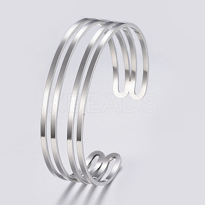 Tarnish Resistant Hollow 304 Stainless Steel Wide Band Cuff Bangles LS-BJEW-H565-01P-1